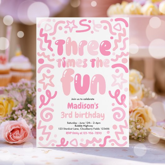 Invitation Three Times The Fun Confetti Balloon 3rd Birthday