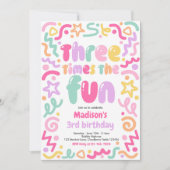 Invitation Three Times The Fun Confetti Balloon 3rd Birthday  (Devant)