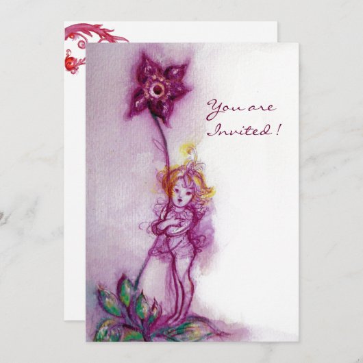 Invitation THUMBELINA 2, rose violet blanc (Devant / Derrière)