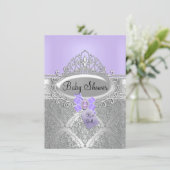 Invitation Tiara & Argent Damask Baby shower violet Invitatio (Debout devant)