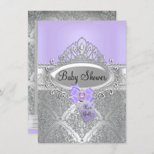 Invitation Tiara & Argent Damask Baby shower violet Invitatio