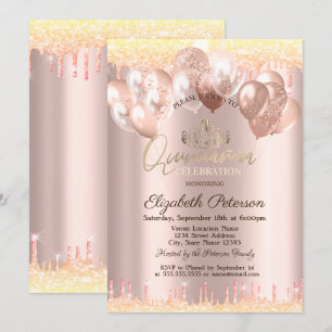 Invitation Tiara, ballons à gouttes scintillantes Quinceañera
