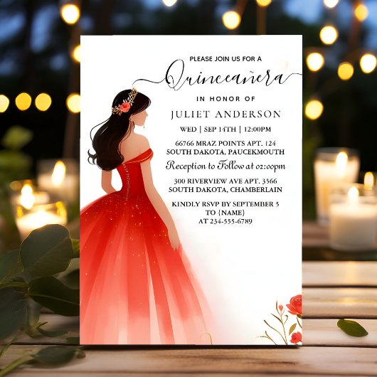 Invitation Tiara Black Lace Rouge Quinceanera