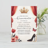 Invitation Tiara Black Lace Rouge Quinceanera (Debout devant)