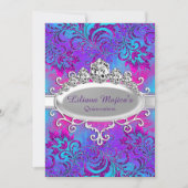 Invitation Tiara bleu violet et Parties scintillant Quinceane (Devant)
