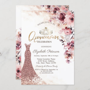 Invitation Tiara Blush Roses Roses Roses Diamonds Robe Quince