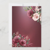 Invitation Tiara, Bourgogne Fleurs Roses Quinceañera (Dos)