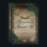 Invitation Tiara Butterflies Emerald Green Rose Sweet 16<br><div class="desc">Customisez comme vous voulez. Remplacez la photo au dos par votre propre photo ou retirez la photo ensemble.</div>