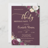 Invitation Tiara, Confetti Bourgogne Floral 30e Anniversaire (Devant)
