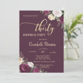 Invitation Tiara, Confetti Bourgogne Floral 30e Anniversaire (Debout devant)