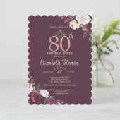 Invitation Tiara, Confetti Bourgogne Floral 80e Anniversaire (Debout devant)