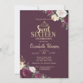 Invitation Tiara, Confetti Bourgogne Floral Sweet 16 Party (Devant)