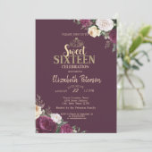 Invitation Tiara, Confetti Bourgogne Floral Sweet 16 Party (Debout devant)