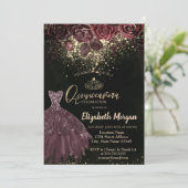 Invitation Tiara, Confetti Burgundy Fleurs Robe Quinceañera (Debout devant)