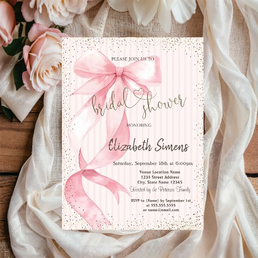 Invitation Tiara,Confetti,Pink Bow Striped Bridal Shower
