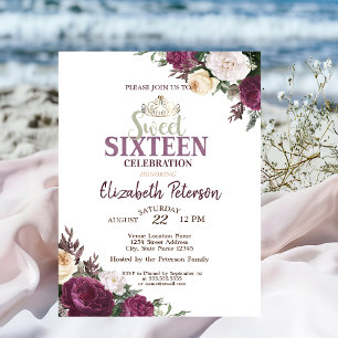 Invitation Tiara, Confettis Fleurs Bourgogne Fête Douze Ans