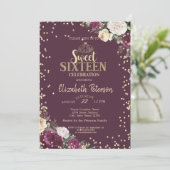 Invitation Tiara, Diamants Bourgogne Floral Sweet 16 Partie (Debout devant)