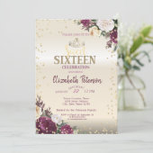 Invitation Tiara, Diamants Floraux Bourgogne Sweet 16 Partie (Debout devant)