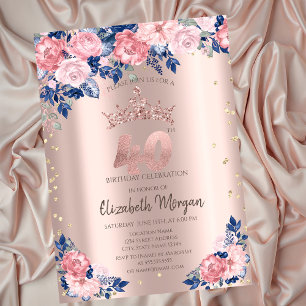 Invitation Tiara Diamants Roses Bleues Or Rose 40e Anniversai