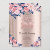 Invitation Tiara Diamonds Bleu Rose Rose Or 100e anniversaire (Devant / Derrière)