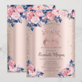 Invitation Tiara Diamonds Bleu Rose Rose Or 65e anniversaire (Devant / Derrière)