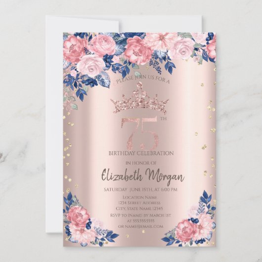 Invitation Tiara Diamonds Bleu Rose Rose Or 75e anniversaire (Devant)
