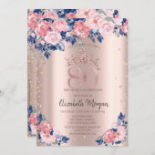 Invitation Tiara Diamonds Bleu Rose Rose Or 80e anniversaire (Devant / Derrière)