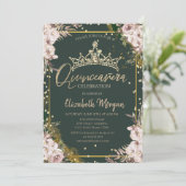 Invitation Tiara,Diamonds Boho Fleurs Vert Quinceañera (Debout devant)