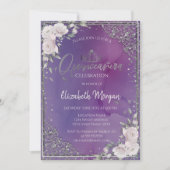 Invitation Tiara, Diamonds Frame Fleurs Violet Quinceañera (Devant)