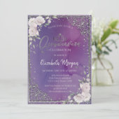 Invitation Tiara, Diamonds Frame Fleurs Violet Quinceañera (Debout devant)