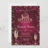 Invitation Tiara d'or, Diamants Champagne Glass Sweet 16 (Devant)