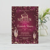 Invitation Tiara d'or, Diamants Champagne Glass Sweet 16 (Debout devant)