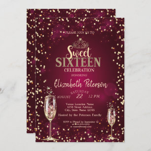 Invitation Tiara d'or, Diamants Champagne Glass Sweet 16