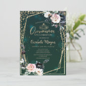 Invitation Tiara d'or, Diamants Chic Fleurs Quinceañera (Debout devant)