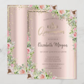 Invitation Tiara d'or, Diamants, Rose Rose d'or Quinceañera (Devant / Derrière)