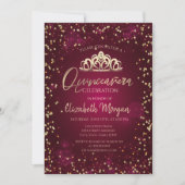Invitation Tiara d'or élégant, Diamonds Bourgogne Quinceañera (Devant)