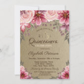 Invitation Tiara d'or, Fleurs à cordes Kraft Quinceañera (Devant)