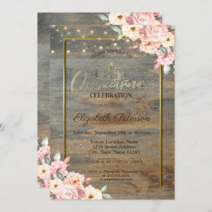 Invitation Tiara d'or, Frame d'or, Quinceañera en bois floral