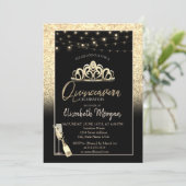 Invitation Tiara d'or, Verre de vin Parties scintillant Quinc (Debout devant)