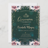 Invitation Tiara d'or vert, Fleurs de diamants Quinceañera (Devant)