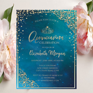 Invitation Tiara doré adorable, Diamants Quinceañera
