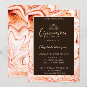Invitation Tiara élégante moderne en marbre d'or pour Quincea
