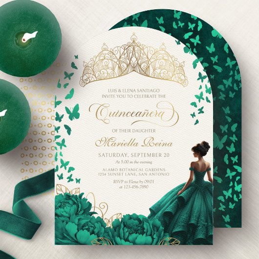 Invitation Tiara Emerald Green Princess Quinceanera
