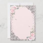 Invitation Tiara en argent chic, Fleurs roses diamants Quince (Dos)