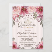 Invitation Tiara, Fleurs à cordes rayées Quinceañera (Devant)