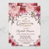 Invitation Tiara, Fleurs à cordes rayées Quinceañera (Devant / Derrière)