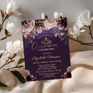 Invitation Tiara, Fleurs à cordes violet Quinceañera