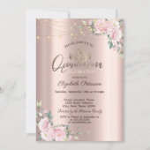 Invitation Tiara, Fleurs de cordes Roses Quinceañera (Devant)