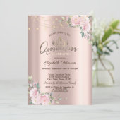 Invitation Tiara, Fleurs de cordes Roses Quinceañera (Debout devant)