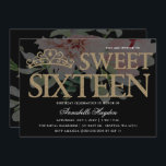 Invitation Tiara Floral Black and Gold Sweet 16<br><div class="desc">Elégant noir et or Tiara Floral Sweet 16 Invitation</div>